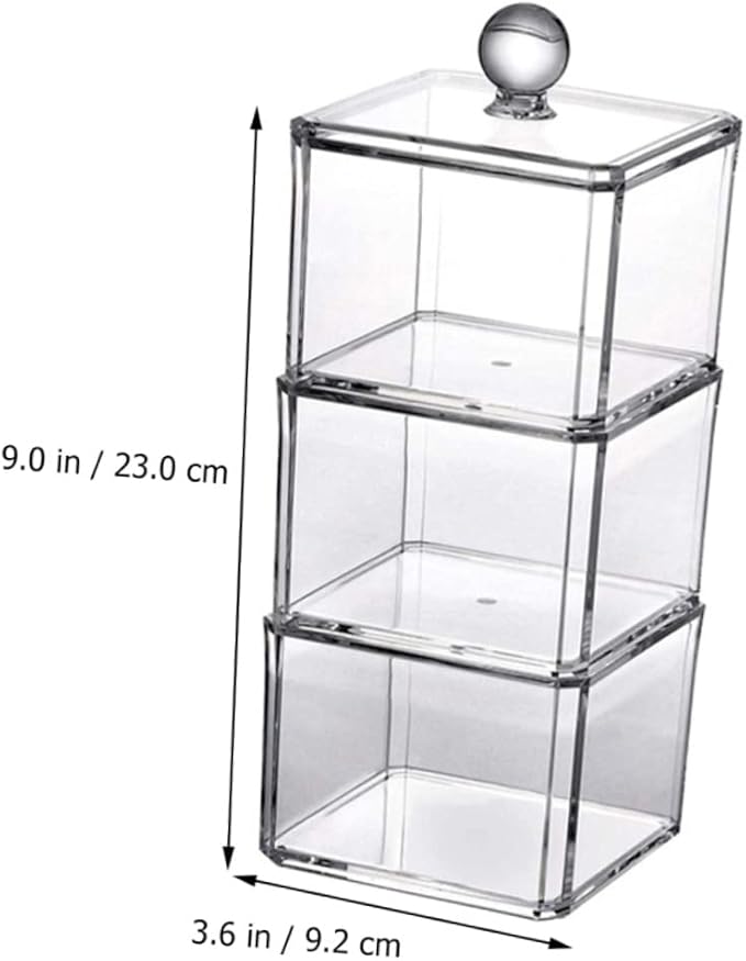 Clear Makeup Remover Storage Box with Lid Acrylic Cotton Pad Organizer for Bathroom Vanity and Cosmetic Display Case 9.05X3.62X3.62 Inches