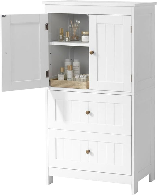 Karl home White Floor Storage Cabinet, Freestanding Storage Unit with 2 Drawers & 2 Doors, Thin Toilet Organizer for Small Spaces，for Entryway, Bathroom