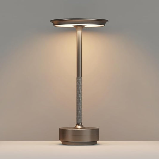 Rechargeable Cordless Table Lamps,Portable 5000mAh LED Table Light, 3 Color Stepless Dimming Battery Powered Metal Table Lamp for Outdoor/Patio/Restaurant/Camping.(Cafe)