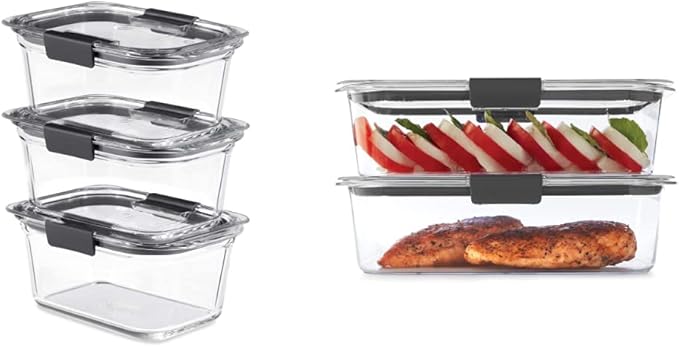 Rubbermaid Brilliance Glass Storage 4.7-Cup Food Containers with Lids, Clear (Pack of 3) & Leak-Proof Brilliance Food Storage Set | 9.6 Cup Plastic Containers