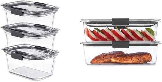 Rubbermaid Brilliance Glass Storage 4.7-Cup Food Containers with Lids, Clear (Pack of 3) & Leak-Proof Brilliance Food Storage Set | 9.6 Cup Plastic Containers