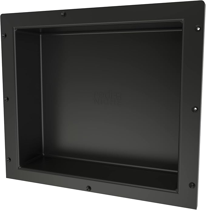 Tile Redi USA Niche Single Recessed Shower Shelf – Black, One Inner Shelf, 16-Inch Width x 14-Inch Height x 4-Inch Depth (620)