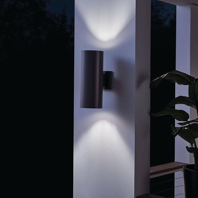 Kichler Cylinders 15" 2-Light Outdoor Cylinder Wall Sconce in Architectural Bronze, (15" H x 5.75 W), 9246AZ