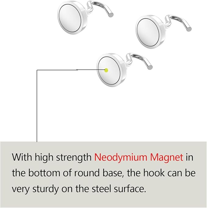 Heavy Duty Magnetic Hooks 5/8" Magnetic Base,25lbs Vertical Pull Force-10Pack Super Strong Rare Earth Magnet Hook,Strong Cruise Hook for Hanging,Magnetic Hanger for Cabins,Grill,Kitchen