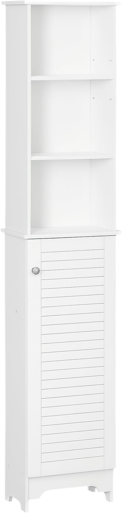 HOMCOM Tall Bathroom Storage Cabinet/Freestanding Linen Tower with 3-Tier Open Adjustable Shelf, White