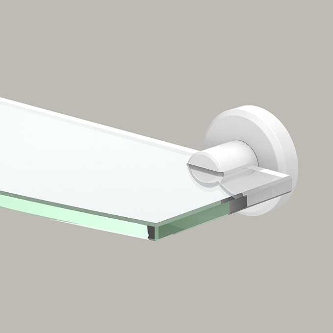 Gatco 5486 Locke Glass Shelf, Matte White/Wall Mounted 20.13" X 5.38" Tempered Glass/Floating Rectangle Glass Shelf for Bathroom