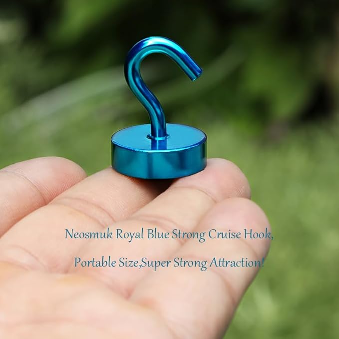 Neosmuk Magnetic Hooks, Cruise Ship Essentials, 40lb+ Heavy Duty Magnetic Hooks for Cruise Cabins, Refrigerator, Grill, Hanging, and Travel | Extra Strong Must-Haves Magnet Hook,RoyalBlue,Pack of 10