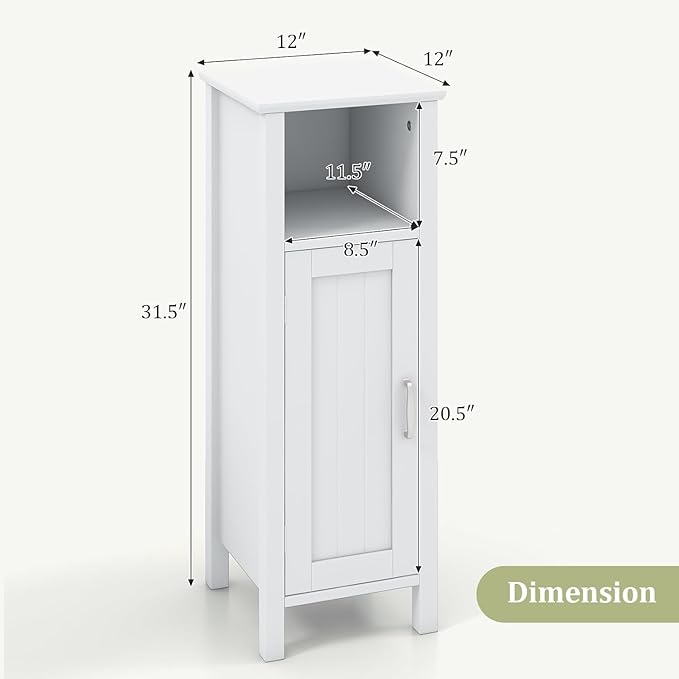 HAPPYGRILL Bathroom Floor Cabinet, Freestanding Narrow Storage Cabinet Console Table Nightstand with Adjustable Inner Shelves, Bathroom Side Storage Cabinet for Living Room Kitchen Entryway (White)