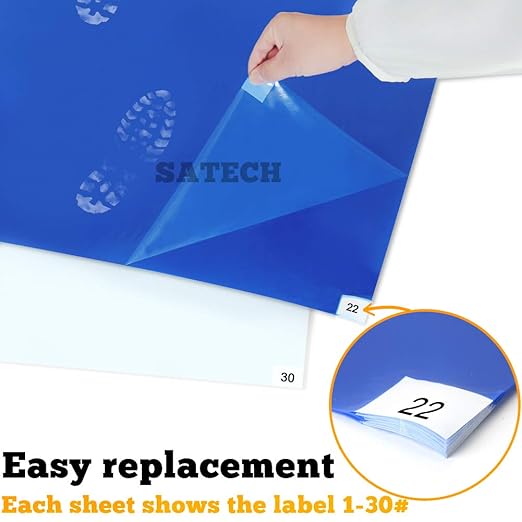 SATECH Sticky/Tacky/Adhesive Mat 24" x 36" Blue (Case of 4 Mats,30 Sheets Each) for Cleanroom Laboratory Hospital Construction Pets