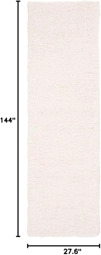 SAFAVIEH Fontana Shag Collection Runner Rug - 2'3" x 12', Ivory, Solid Design, Non-Shedding & Easy Care, 2-inch Thick Ideal for High Traffic Areas in Living Room, Bedroom (FNT800A)