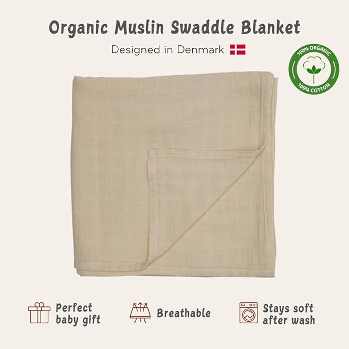 Baby Swaddle – Organic Cotton Muslin Baby Swaddles for Newborns 47” x 47” (Fog)