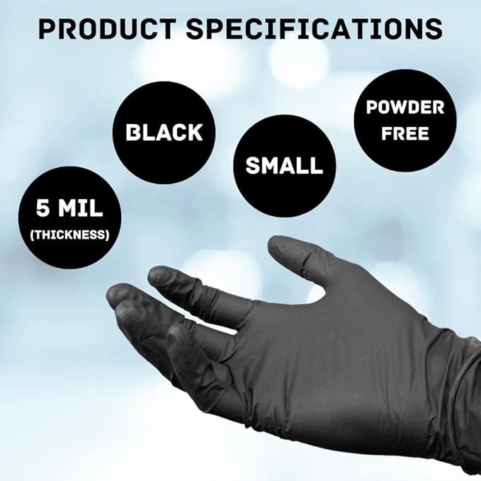 PackagingSuppliesByMail PSBM Black Nitrile Disposable Gloves, 1000 Count, Textured Fingertips, Latex and Powder Free