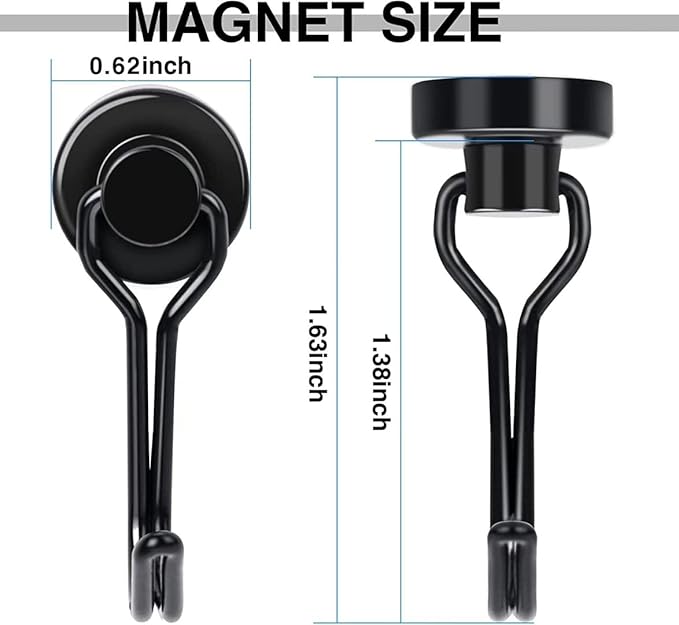 E BAVITE Magnetic Hooks, 30lbs+ Magnet Hook 2025 Cruise Cabin Ship Essentials Heavy Duty Strong Magnets Refrigerator Fridge Hanging for Classroom Beach Vacation Kitchen Grills Home 6pcs (Black)