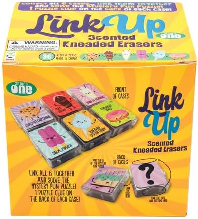 Raymond Geddes Link Up Scented Kneaded Erasers (Series One - 36 Pieces) - 6 Moldable Eraser Designs with Snap Case - Fun Puzzle Kids Erasers