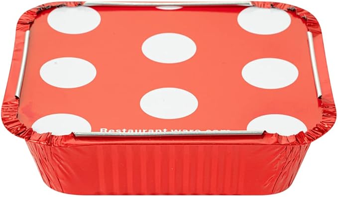 Restaurantware 12 Ounce Disposable Takeout Containers 50 Rectangle Food Containers - With Polka Dot Lids Red Takeaway Containers Aluminum Delivery Containers Freezable