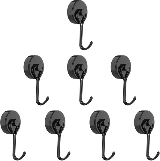 Donanim 8 Pack Magnetic Hooks, 30LBS Neodymium Strong Black Magnets Hook Heavy Duty for Indoor Outdoor Hanging, Refrigerator, Grill, Kitchen Kitchen Tools Hanging