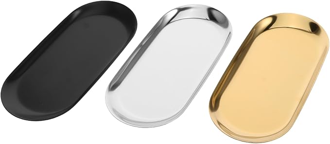 STOBAZA 3pcs Stainless Steel Tray Nordic Style Home Storage for Jewelry Snacks Cosmetics Dish for Living Room Bedroom Kitchen Decor