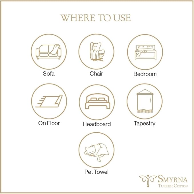 SMYRNA TURKISH COTTON Classical Series Throw Blanket 50x60, Outdoor Blankets, Throws and Blankets for Couch, Sofa, Bed, Chair, Beach Picnic, Travel Boho Turkish Blanket, Cream