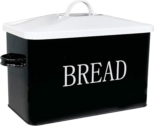 SOTECH Metal Bread Box For Kitchen Countertop,black bread box for kitchen countertop for Homemade Bread Farmhouse Style Bread Bin-Kitchen Food Bread Storage Container