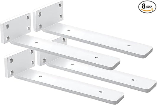 4 Pack Shelf Brackets White 10 Inch Floating Shelf Bracket 1/5 inch Thick Heavy Duty Hidden Shelf Brackets Iron Metal Brackets for Shelf Support with Screw Included