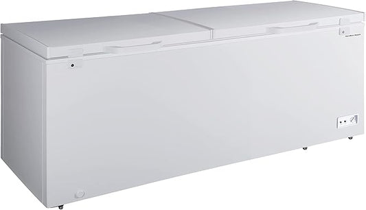 Hamilton Beach 30 Cu. Ft. Garage Ready Chest Freezer, White Deep Freezer, Adjustable Thermostat, Easy Defrost Drain, Double Door Lid, for Storage, Hunting, Large Family - 29"D x 79"W x 38"H