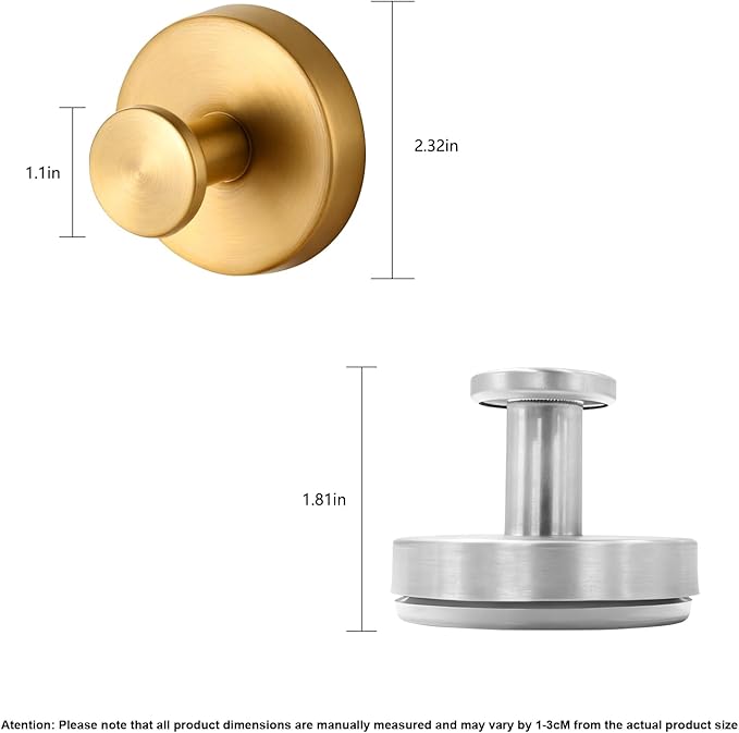 Suction Cup Hooks Applicable Shower No-Drill Bathroom Hooks for Towels, Ornament，Robes, Loofah Mountable on Bathroom Walls, Kitchen, Glass, Mirrors, Tile and Smooth,Non-Porous Surfaces (Golden 2pcs)