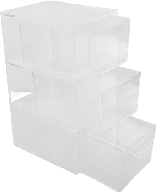3pcs Stackable Acrylic Makeup Organizer Storage Bin for Vanity Bathroom and Desk Use Dustproof Design for Easy Access to Cosmetics and Jewelry