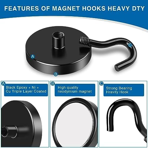 LOVIMAG Magnetic Hooks for Cruise Cabins, 120lbs Black Magnetic Hooks for Classroom, Strong Magnets with Hooks for Hanging, Neodymium Magnet Hooks for Fridge, Ceiling, Locker, Camper, Travel-25 Pcs