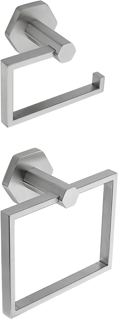 GERZWY SUS 304 Stainless Steel 2 Piece Bathroom Hardware Set Towel Ring and Toilet Paper Holder Wall Mounted, Brushed Finish