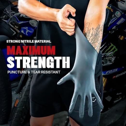 Heavy Duty 6 Mil Black Nitrile Gloves - Disposable, Latex & Powder Free | Mechanic, Food Prep & Tattoo | Rubber Gloves for Cooking, Cleaning & Household |Bulk Case of (1000)