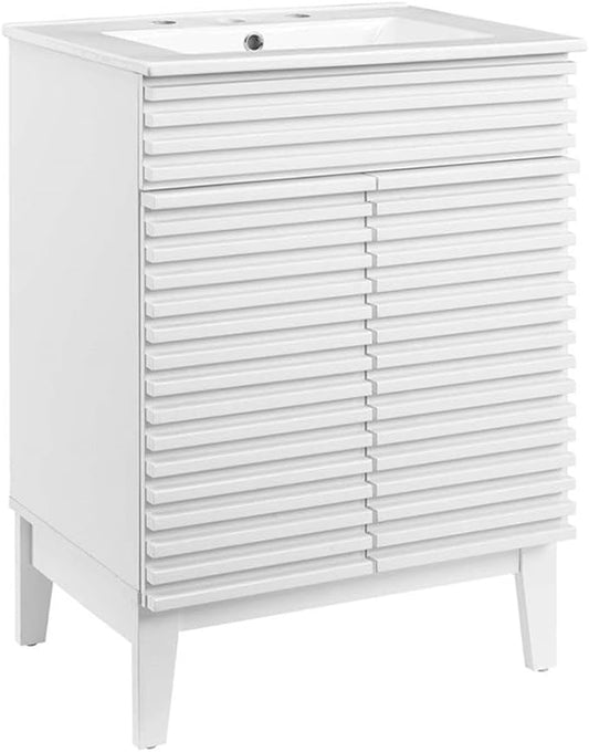 Modway Render Mid-Century Bathroom Vanity with Sink in White White