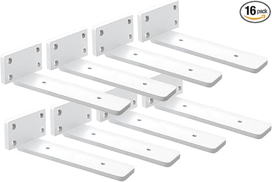 8 Pack Shelf Brackets White 8 Inch Floating Shelf Bracket 1/5 inch Thick Heavy Duty Hidden Shelf Brackets Iron Metal Brackets for Shelf Support with Screw Included