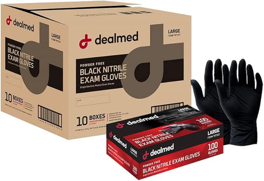 Dealmed Nitrile Exam Gloves – Disposable, Non-Irritating, Latex Free Medical Gloves, Multi-Purpose Use for First Aid and Medical Facilities, Black (Large, Case of 1000)