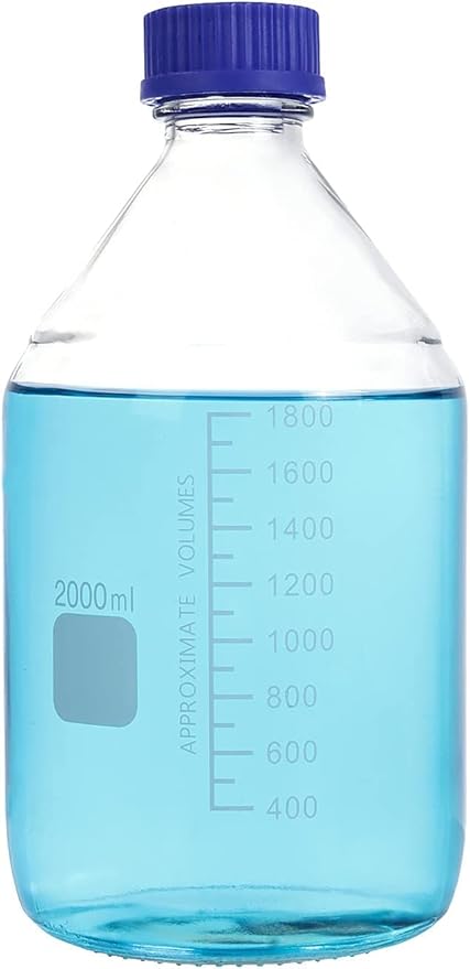 Lab Media Storage Round Bottles Graduated Glass Container GL45 Screw Cap Leakproof Multi-Purpose for Scientific — pack of 1 (Blue,2000ml)