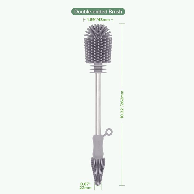 Silicone Cleaning Brush - Baby Bottle Brush Cleaner for Breast Pump,Nipple,Breast Milk Storage Bag - Food Grade Silicone - 1 Count - Grey