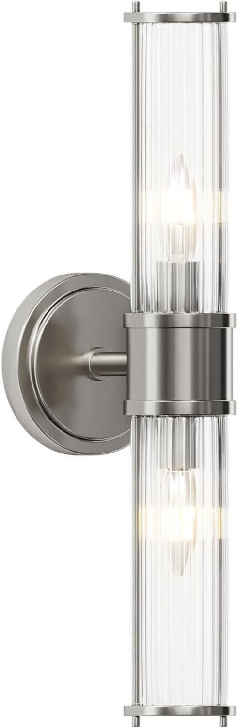 Bathroom Sconce Wall Lighting - Nickel Bathroom Vanity Light Fixture Vertical and Horizontal Wall Mount 2-Light Modern Indoor Wall Light for Hallway Living Room(E12 Bulbs Excluded)
