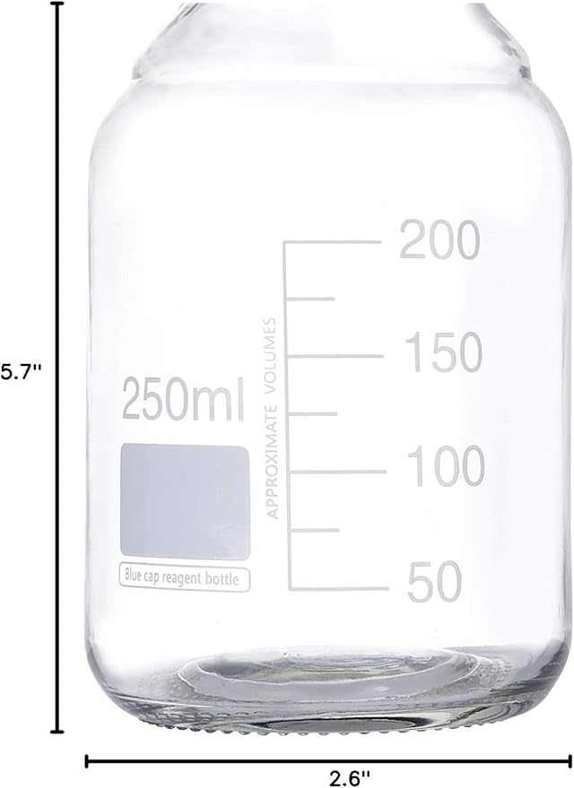 Lab Media Storage Round Bottles Graduated Glass Container GL45 Screw Cap Leakproof Multi-Purpose for Scientific — pack of 10 (Blue,250ml)