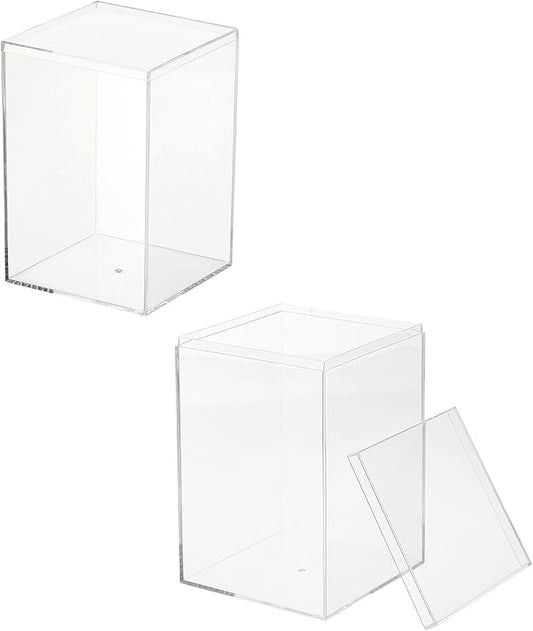 Acrylic Box with Lid, 3.94 x 3.94 x 5.91 in Acrylic Display Case Plastic Square Cube Container Storage Holder Stackable Bins for Cosmetic Collectible Candy Jewelry(2 Pack, Clear)