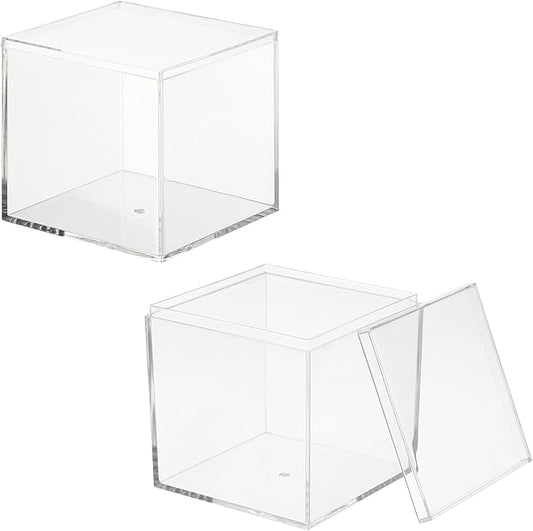 Acrylic Box with Lid, 2.95 x 2.95 x 2.95 in Acrylic Display Case Plastic Square Cube Container Storage Holder Stackable Bins for Cosmetic Collectible Candy Jewelry(2 Pack, Clear)
