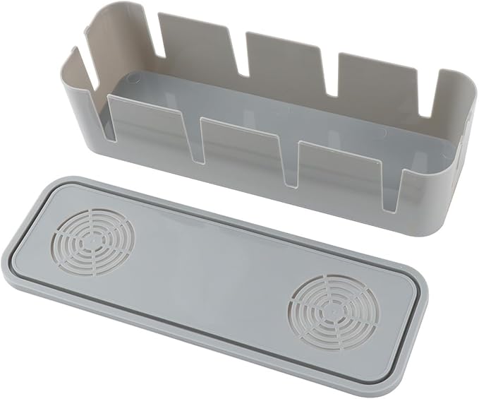 Cabilock Power Cord Storage Box Small Gray Cable Organizer Box with Cover for Desk and Home Electronics Cord Management