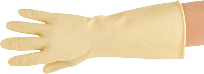 Clean Tek Professional 22 Mil Large Cleaning Gloves, 10 Pairs Of Long Cuff Gloves - No-Slip Grip, No-Powder, Yellow Latex Gloves For Kitchen Cleaning, Ideal For Washing Dishes