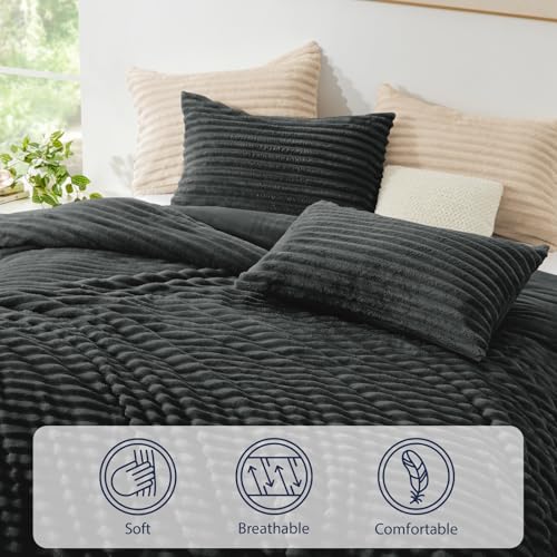 Fluffy Comforter Set King Size,3 Pieces Bed Set,Dark Grey - Image 7