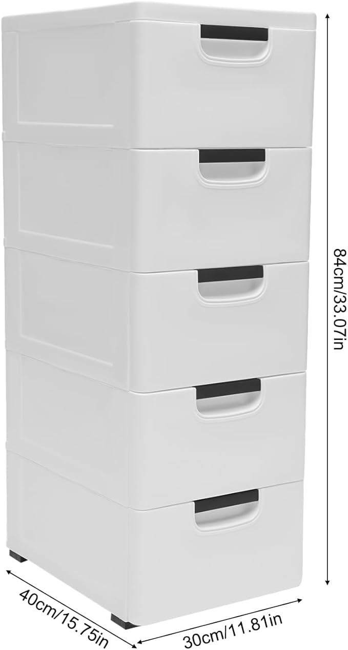 Plastic Drawers Dresser Storage Cabinet with Wheels,5 Drawer Stackable Vertical Clothes Storage Tower,Organizer Unit for Bathroom Entryway Bedroom Living Room,White