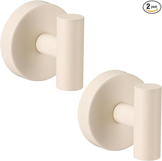 Suction Cup Hooks for Shower - Bathroom Reusable Hooks for Towels, Robes & Loofah - No-Drill Mounting on Kitchen,Walls,Metal,Glass,Mirrors,Tile & Smooth Non-Porous Surfaces (2, Milk White)