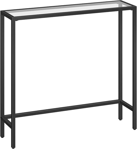 HOOBRO 29.5" Narrow Console Table, Tempered Glass Sofa Table, Small Side Table, Modern Entryway Table, for Entrance, Living Room, Foyer, Hallway Bedroom, Black BK07XG01