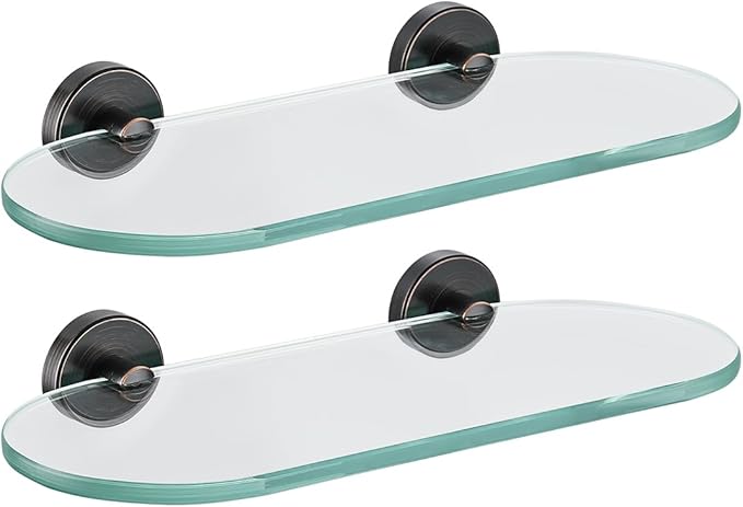 JQK Bathroom Glass Shelf Oil Rubbed Bronze, Tempered Glass Shower Storage 12 by 5 inches, 304 Stainless Steel ORB Wall Mount 2 Pack, TGS121L12-ORB-P2