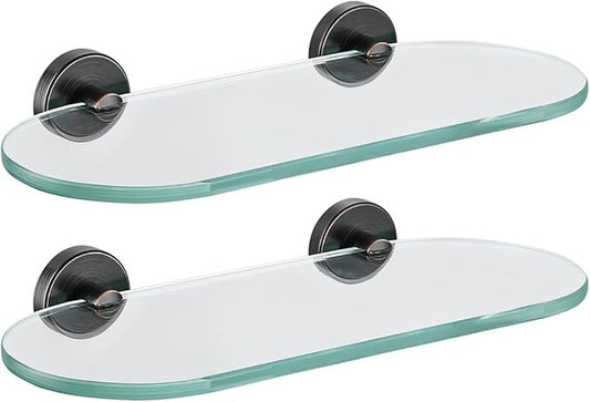 JQK Bathroom Glass Shelf Oil Rubbed Bronze, Tempered Glass Shower Storage 12 by 5 inches, 304 Stainless Steel ORB Wall Mount 2 Pack, TGS121L12-ORB-P2