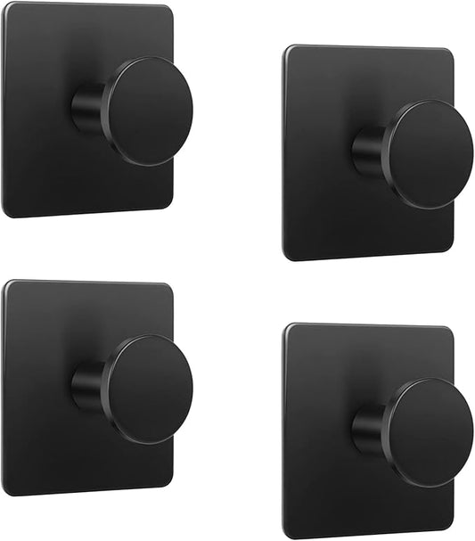 Modern Coat Hook Matte Black Self Adhesive Modern Wall Hook 4 Pack Stainless Steel Towel Hooks Round Utility Shower Towel Hanger for Home Storage Kitchen Bathroom