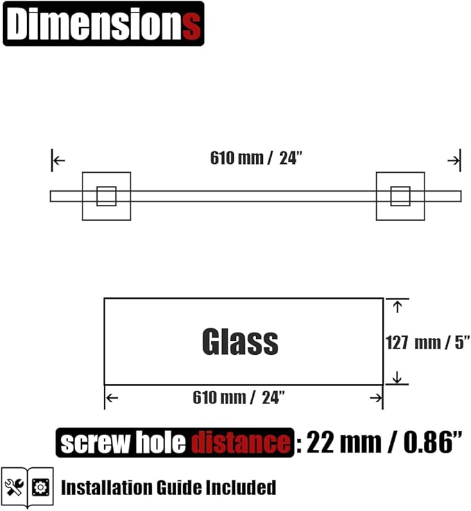 JQK Bathroom Glass Shelf, Floating Tempered Glass Shower Storage 24 by 5 inches, 304 Stainless Steel Brushed Finish Wall Mount, TGS201L24-BN