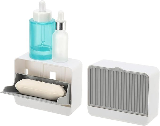 uxcell 2 Pack Dust-Proof Soap Holder, Wall Mounted Soap Dish for Shower Wall No-Drill Adhesive Shower Bar Soap Holder for Bathroom(Gray, 4.72 x 3.94 Inches)